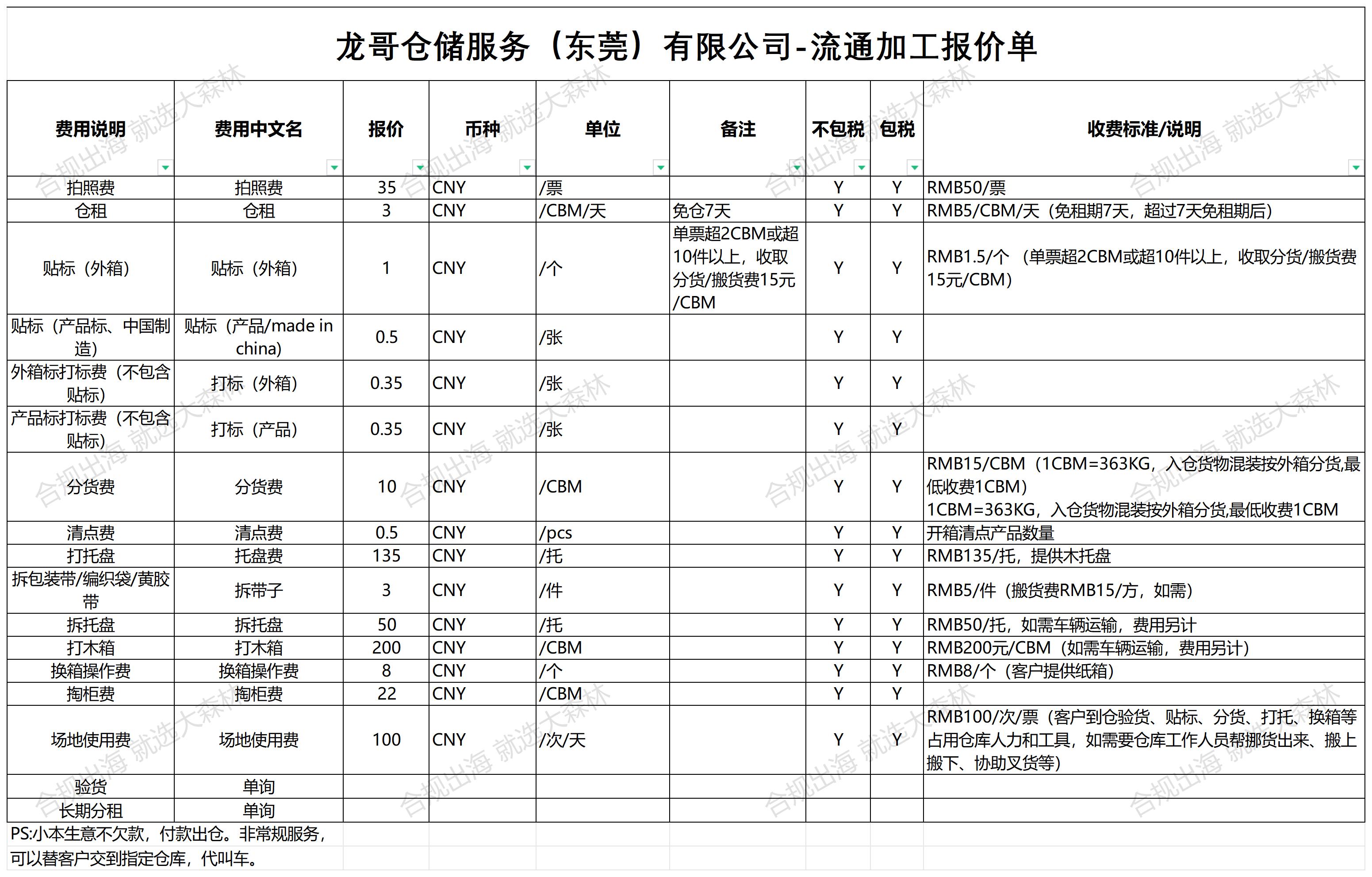 倉庫報價單